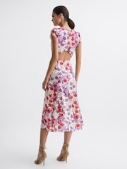 Reiss Pink/Purple Livia Printed Cut Out Back Midi Dress - Image 5 of 6