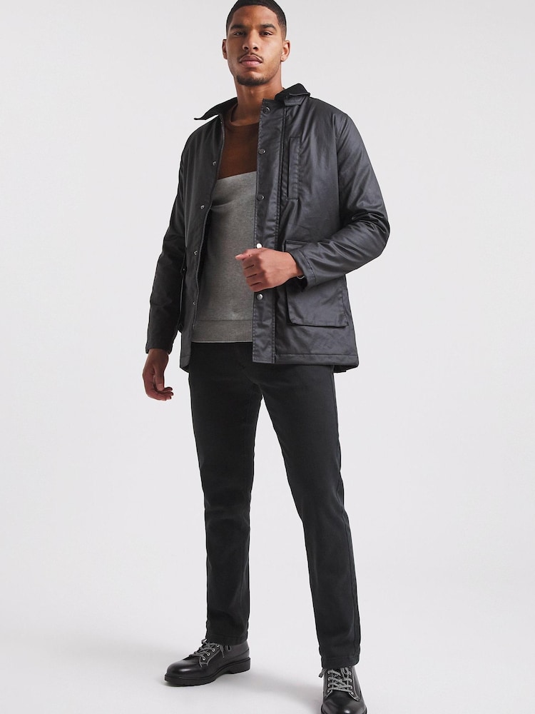 Jacamo Black Cotton Wax Jacket - Image 1 of 4