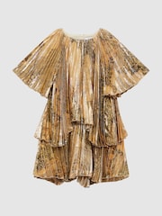 Vestido plisado metalizado a capas Rhea de Reiss - Imagen 2 de 6