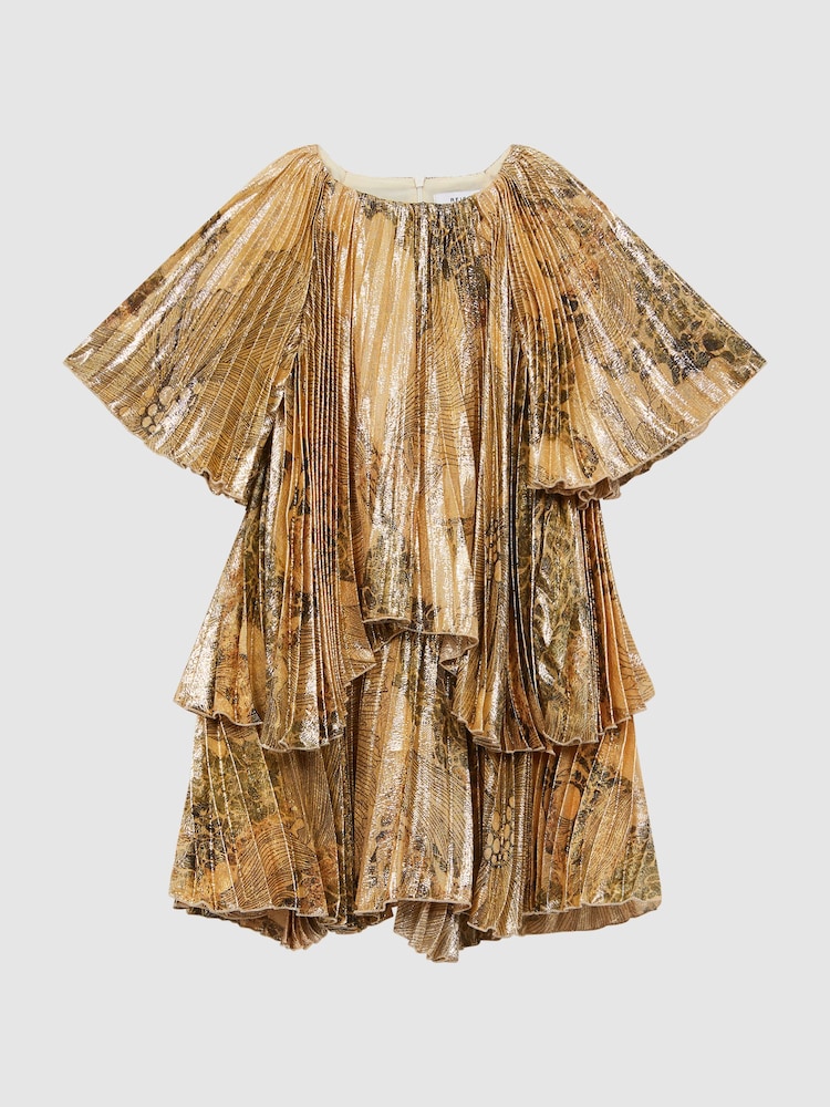 Vestido plisado metalizado a capas Rhea de Reiss - Imagen 2 de 6