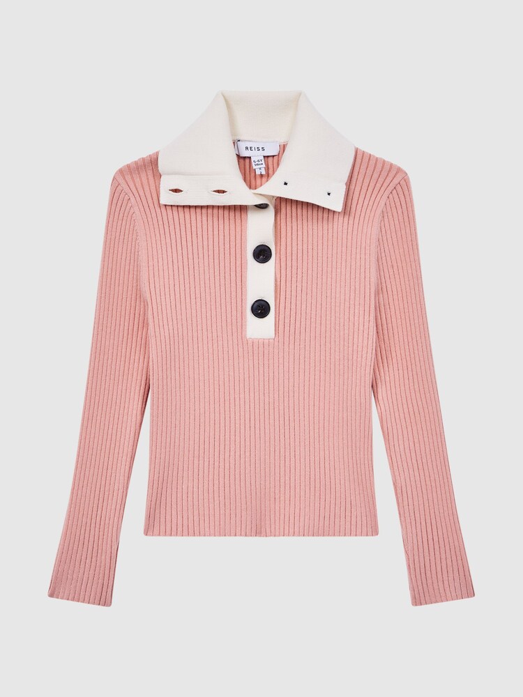 Reiss Pink Maia 9-12 yrs Colourblock Knitted Top - Image 2 of 6 Reiss Pink Maia 9-12 yrs Colourblock Knitted Top - Image 2 of 6
