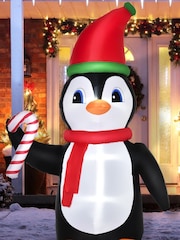 Homcom Red Outdoor 8ft Inflatable Christmas Penguin With Candy Cane Decoration - Image 1 of 5