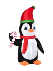 Homcom Red Outdoor 8ft Inflatable Christmas Penguin With Candy Cane Decoration - Image 2 of 5