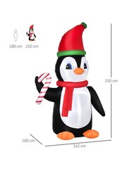 Homcom Red Outdoor 8ft Inflatable Christmas Penguin With Candy Cane Decoration - Image 5 of 5