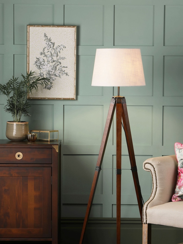 Laura Ashley Brown Burdale Tripod Wood Floor Lamp Base - Image 1 of 5