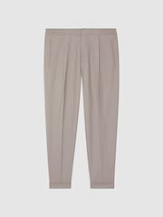 Reiss Oatmeal Melange Brighton Relaxed Drawstring Trousers with Turn-Ups - Image 2 of 7