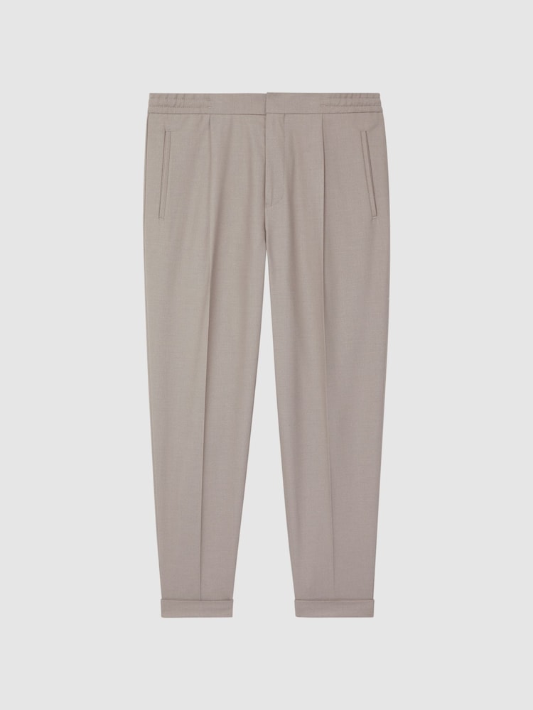 Reiss Oatmeal Melange Brighton Relaxed Drawstring Trousers with Turn-Ups - Image 2 of 7