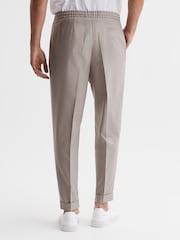 Reiss Oatmeal Melange Brighton Relaxed Drawstring Trousers with Turn-Ups - Image 5 of 7