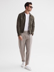 Reiss Oatmeal Melange Brighton Relaxed Drawstring Trousers with Turn-Ups - Image 6 of 7