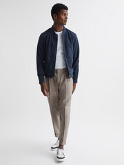 Reiss Oatmeal Melange Brighton Relaxed Drawstring Trousers with Turn-Ups - Image 7 of 7