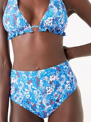 FatFace Blue Floral High Waist Bikini Bottoms - Image 3 of 3