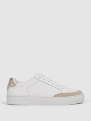 Reiss Gold Ashley Leather Suede Low Top Trainers - Image 1 of 6