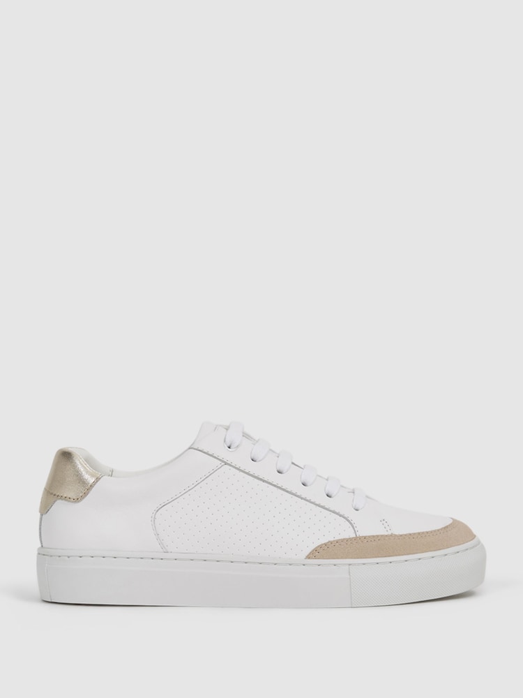Reiss Gold Ashley Leather Suede Low Top Trainers - Image 1 of 6