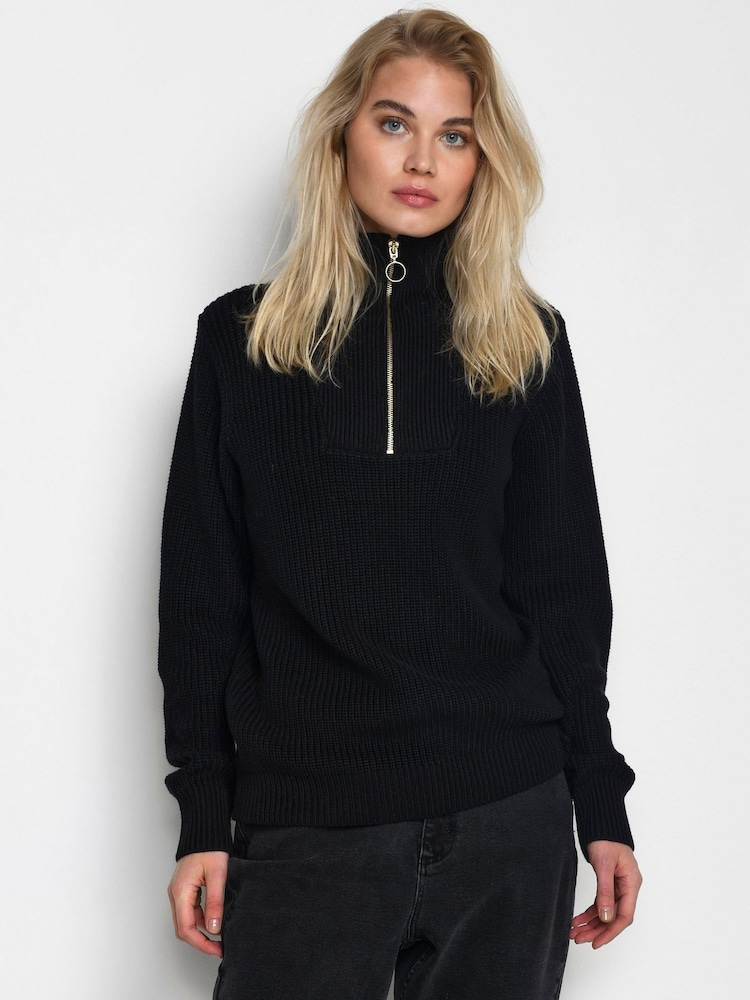 Kaffe Black Lioa Half Zip Knitted Pullover - Image 1 of 6