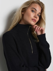 Kaffe Black Lioa Half Zip Knitted Pullover - Image 4 of 6