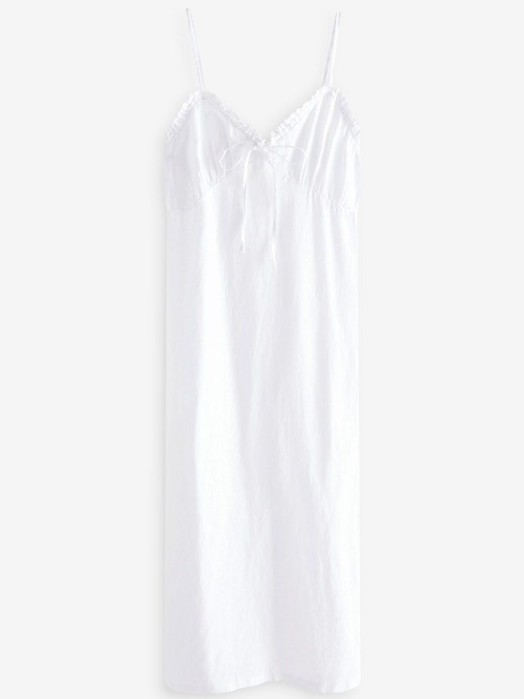 White Rochelle 100% Linen Ruffle Midi Summer Dress - Image 4 of 4