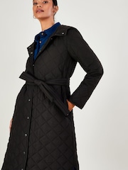 Monsoon Black Quilted Hooded Longline Quinn Coat In Recycled Polyester - Image 1 of 3