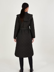 Monsoon Black Quilted Hooded Longline Quinn Coat In Recycled Polyester - Image 2 of 3