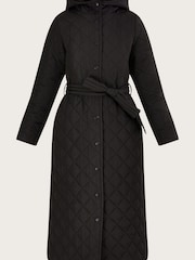 Monsoon Black Quilted Hooded Longline Quinn Coat In Recycled Polyester - Image 3 of 3