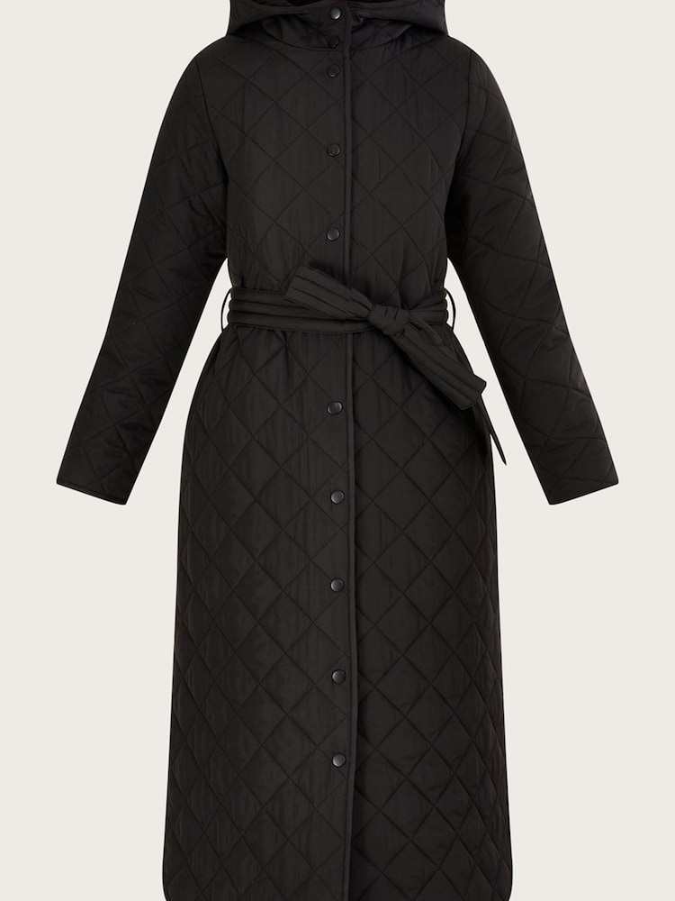 Monsoon Black Quilted Hooded Longline Quinn Coat In Recycled Polyester - Image 3 of 3