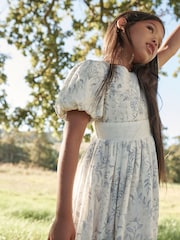 Laura Ashley Cream Viscose/Linen Mix Midi Party Dress - Image 4 of 8