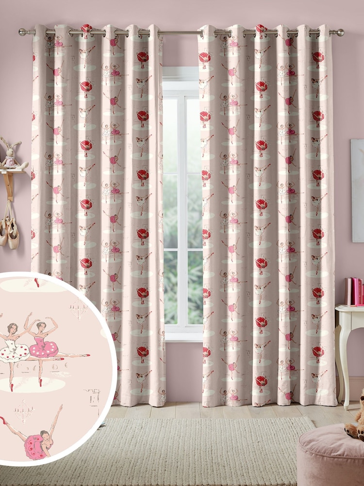 Cath Kidston Pink Kids Ballerinas Made To Measure 100% Cotton Curtains - Image 1 of 9