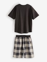 Black/Khaki/Blush 3 Pack 100% Cotton Woven Check Short Pyjamas (3-16yrs) - Image 2 of 2