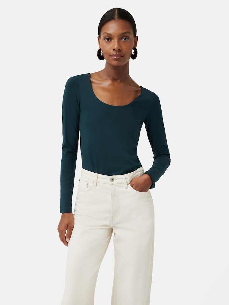 Jigsaw Green Double Front Ballet Neck T-Shirt - Image 1 of 5