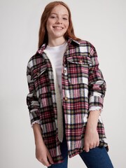 Kylie Teen Cream Check Teddy Borg Lined Shacket - Image 1 of 5