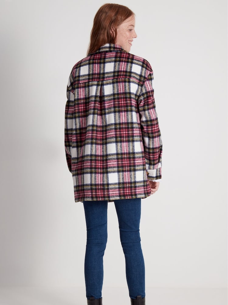 Kylie Teen Cream Check Teddy Borg Lined Shacket - Image 2 of 5
