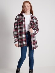 Kylie Teen Cream Check Teddy Borg Lined Shacket - Image 3 of 5