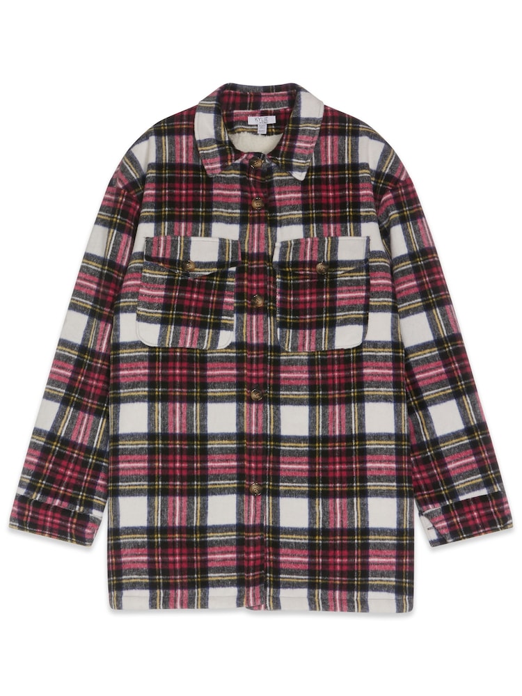 Kylie Teen Cream Check Teddy Borg Lined Shacket - Image 5 of 5