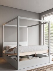 Get Laid Beds White Ottoman Four Poster Storage Square Leg Solid Bed - Image 1 of 2