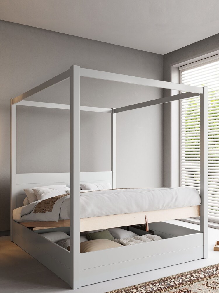 Get Laid Beds White Ottoman Four Poster Storage Square Leg Solid Bed - Image 1 of 2