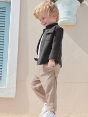 Charcoal Grey/Stone Natural Jersey Shirt And Joggers 3 Piece Set (3mths-7yrs) - Image 1 of 8