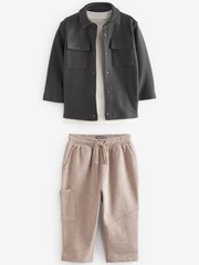 Charcoal Grey/Stone Natural Jersey Shirt And Joggers 3 Piece Set (3mths-7yrs) - Image 6 of 8