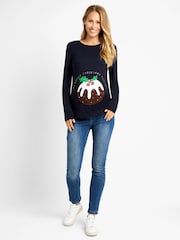 JoJo Maman Bébé Navy Blue Christmas Pudding Maternity Top - Image 2 of 4