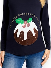 JoJo Maman Bébé Navy Blue Christmas Pudding Maternity Top - Image 3 of 4
