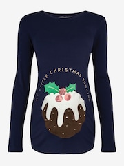 JoJo Maman Bébé Navy Blue Christmas Pudding Maternity Top - Image 4 of 4