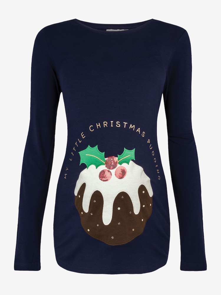 JoJo Maman Bébé Navy Blue Christmas Pudding Maternity Top - Image 4 of 4