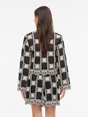 VILA Black Embroidered Pointelle Pattern Long Sleeve V-Neck Tie Top - Image 2 of 5