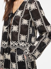 VILA Black Embroidered Pointelle Pattern Long Sleeve V-Neck Tie Top - Image 3 of 5