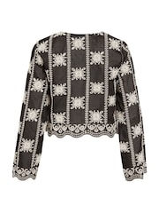 VILA Black Embroidered Pointelle Pattern Long Sleeve V-Neck Tie Top - Image 5 of 5