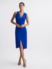 Reiss Blue Andi Shoulder Detail Bodycon Dress - Image 1 of 5