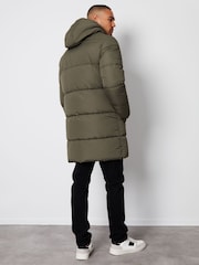 Threadbare Khaki Showerproof Hooded Waterproof Longline Puffer Coat - Image 2 of 4