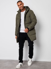 Threadbare Khaki Showerproof Hooded Waterproof Longline Puffer Coat - Image 3 of 4
