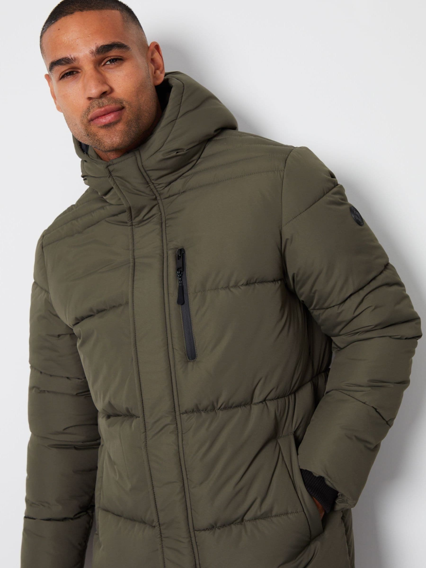 Longline puffer jacket khaki outlet