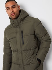 Threadbare Khaki Showerproof Hooded Waterproof Longline Puffer Coat - Image 4 of 4