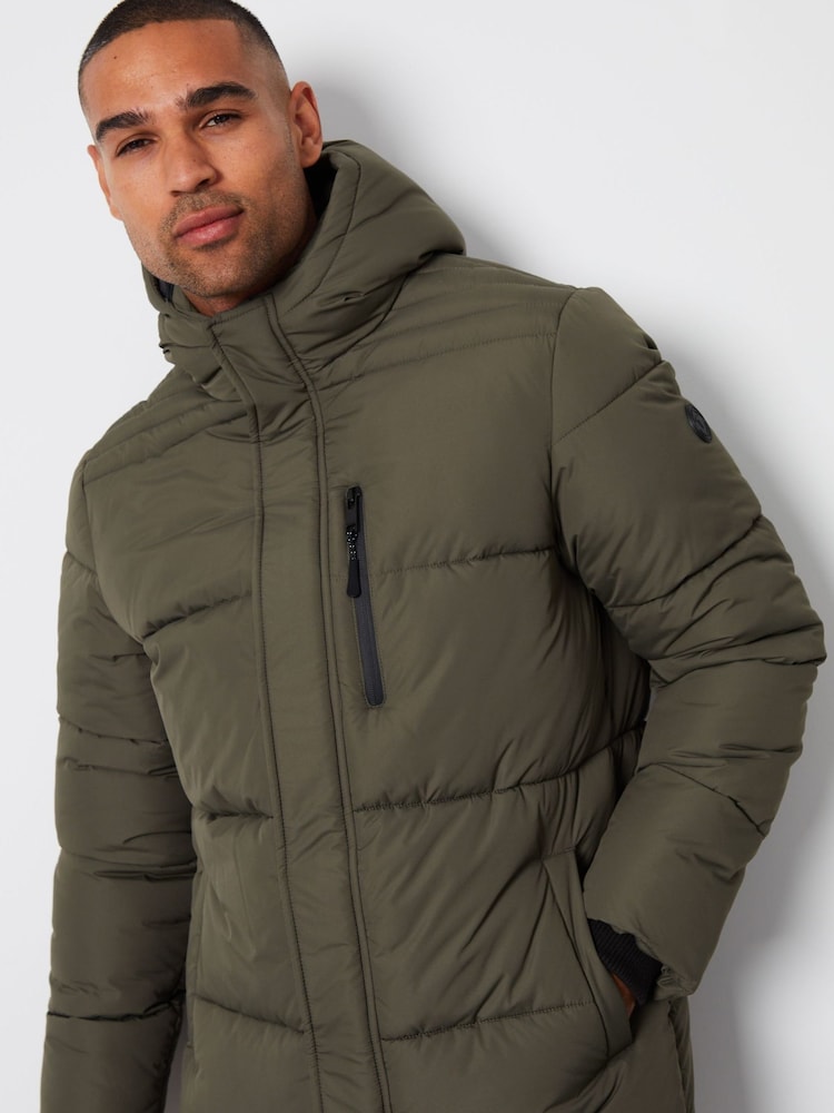 Threadbare Khaki Showerproof Hooded Waterproof Longline Puffer Coat - Image 4 of 4