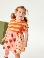 Red Strawberry Short Sleeve Drop Hem Jersey Dress (3mths-7yrs) - Image 1 of 5